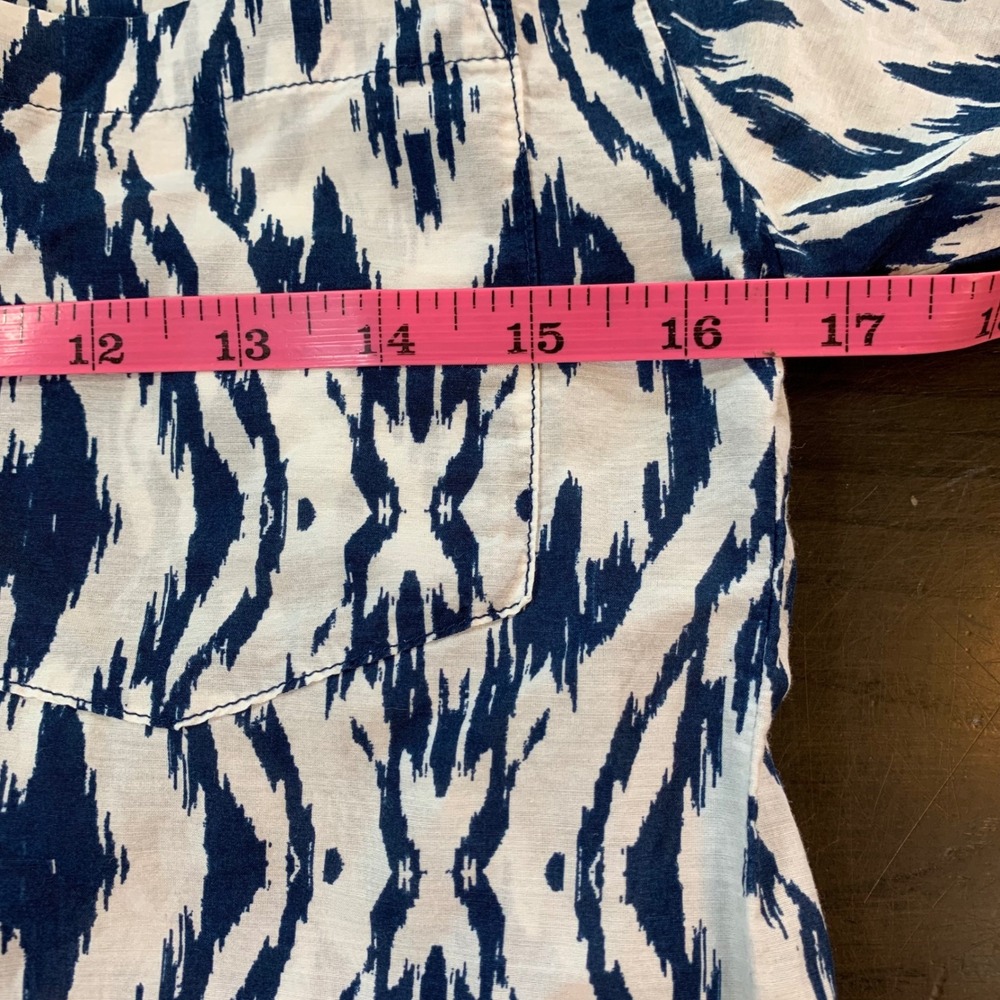 Athleta Ikat Print Tunic Top Women XXS Blue White Cotton Silk Shirt Dress Preppy - Picture 8 of 14